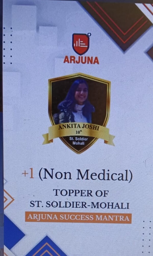 Ankita Joshi — +1 (Non-Medical) topper of St. Soldier, Mohali, Arjuna Success Mantra