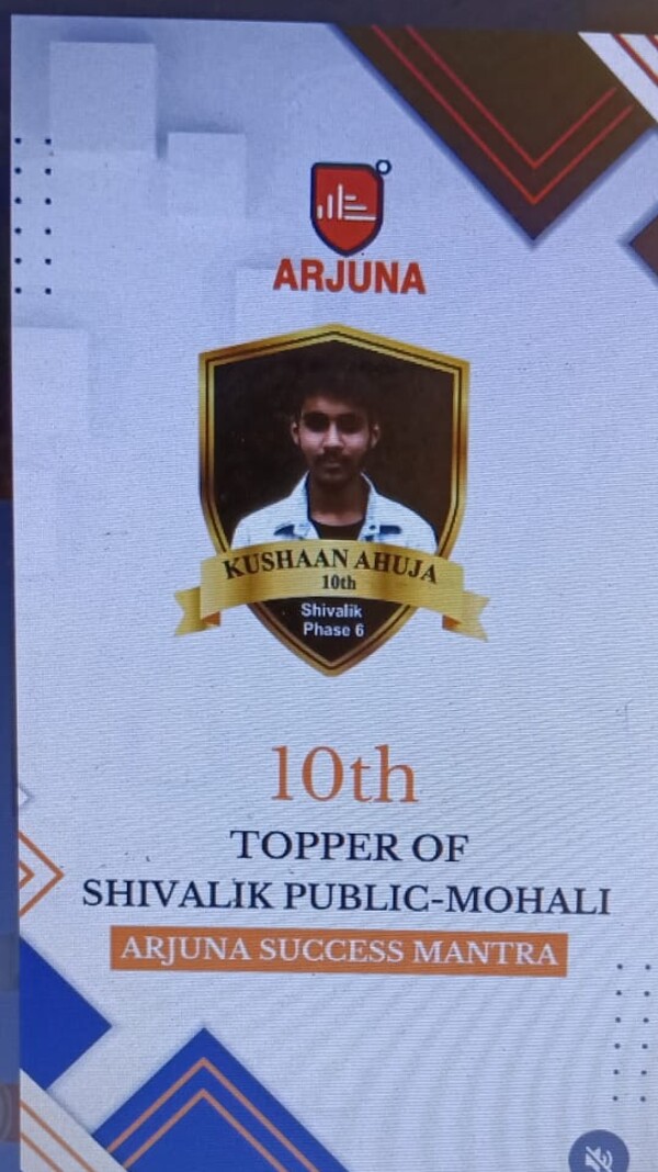 Kushaan Ahuja — 10th topper of Shivalik Public, Mohali, Arjuna Success Mantra