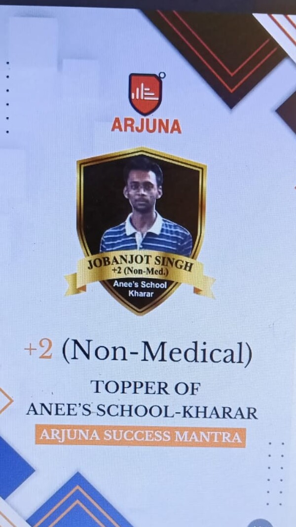 Jobanjot Singh — +2 (Non-Medical) topper of Anee's School, Kharar, Arjuna Success Mantra