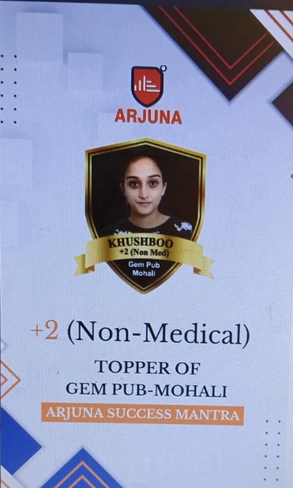 Khushboo — +2 (Non-Medical) topper of Gem Public, Mohali, Arjuna Success Mantra