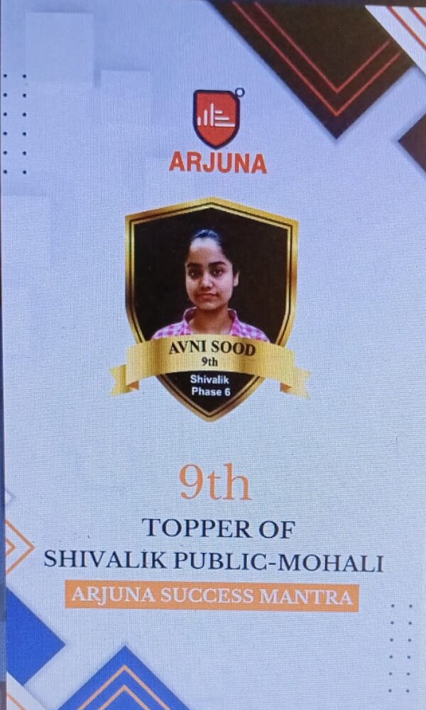 Avni Sood — 9th topper of Shivalik Public, Phase 6, Arjuna Success Mantra