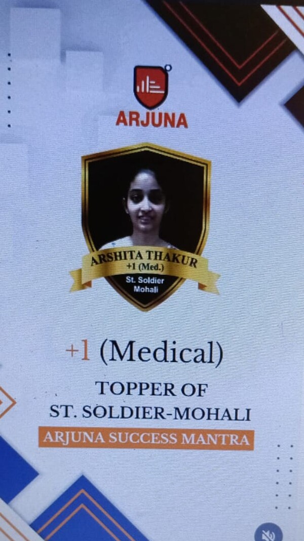 Arshita Thakur — +1 (Medical) topper of St. Soldier, Mohali, Arjuna Success Mantra